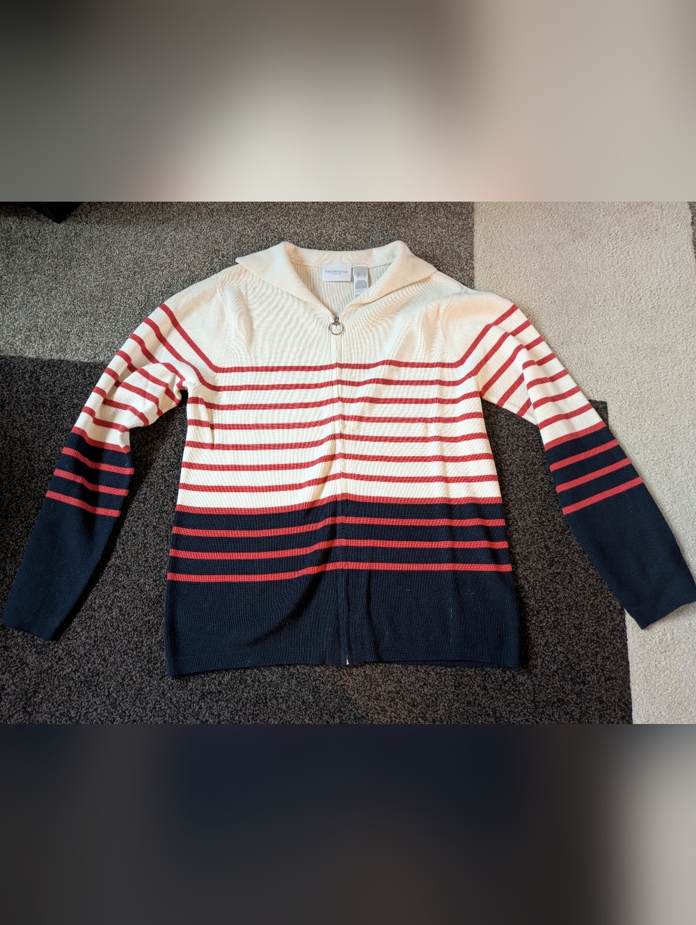 Red White And Blue Striped Zip Up Sweater
